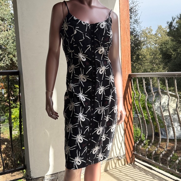 Betsey Johnson black widow dress spider padded bra snap up Sz L fits M Bodycon - Picture 5 of 17